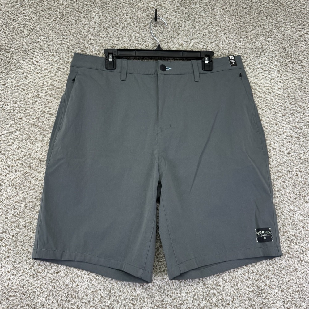 NEW Hurley Shorts Men's Size 36 Gray Flat Front Performance 4 Way Stretch Hybrid